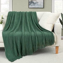Decorative Knitted Throw Blanket with Fringe Soft & Cozy Tassel Blanket for Couch Sofa Bed (Dark Green, 50x60)