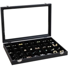Organizator de bijuterii cu 40 grile, suport pentru cercei cu capac transparent, cutie de bijuterii pentru inele, cercei, brățări, depozitare,