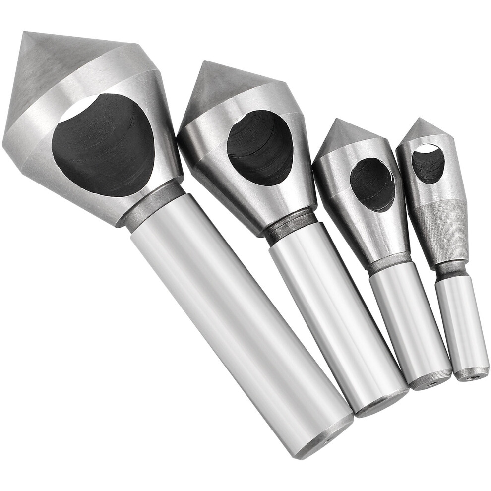 4Pcs Countersink Chamfer Tool Cobalt Steel Metal Deburring Tool Set Silver For Workpiece Circular Aperture 9496895993816