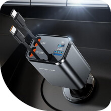 69W 4v1 výsuvná nabíječka do auta s kabelem USB-C – kompatibilní s iPhonem 17, 16Pro Max, Samsungem S25 a iPadem