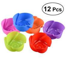 12-Pcs Rose Silicone Muffin Cups for Baking, Pudding, Jelly, Chocolate – Compatible with Standard Muffin Tins