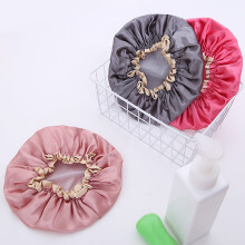 Home Women Elastic Reusable Waterproof Shower Cap Head Hair Cover Bathing Hat Champagne
