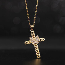 Vintage-Kreuzanhänger-Halskette für Damen, Gold-Zirkon-Schmuck, Valentinstag