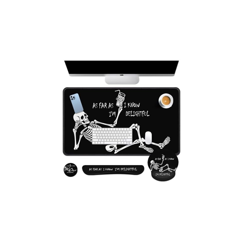 Skull Skeleton 4-In-1 Keyboard & Mouse Pad Set W/ Wrist Rests & Coaster, Ergonomic, 35.4X15.7", Compatible With All Keyboards/Mice Black 9027700515611