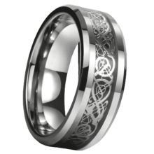 Anel masculino DESIGNICE com dragão em aço inoxidável preto e prateado, tungstênio, compatível com tamanho 11.