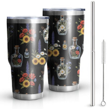 Gobelet isotherme Pioneer Flower de 887 ml (30 oz), à motif floral, double paroi, couvercle étanche sans BPA et pailles réutilisables. Maintient