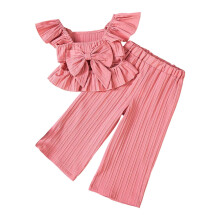 Conjunto casual infantil Ediodpoh para niñas de 2 a 9 años: blusa con lazo + mono con cintura elástica, rosa, edad 4-5 años