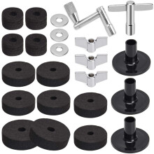 23PCS Cymbal Replacement Accessories, Cymbal Stand Felts, Drum Felt Pads Include Wing Nuts, Washers, Sleeves & Drum Key Accessory Set - Black