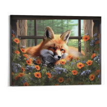 Obraz na płótnie „Farmhouse Fox”, rustykalny wystrój do sypialni, kuchni i biura – 20 x 16 cali, nowoczesny obraz w ramie przedstawiający