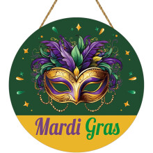 Mardi Gras-krans och maskdörrdekor – Maskeradkrans i trä för veranda, vägg, inomhus – Kompatibel med New Orleans karnevalstema
