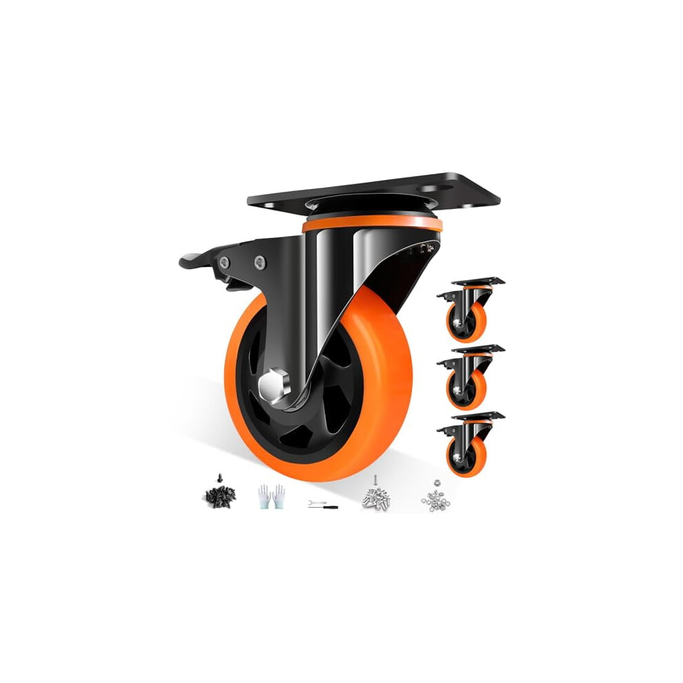 Heavy Duty Swivel Casters With Brake 2400 Lbs Polyurethane 9401284068471