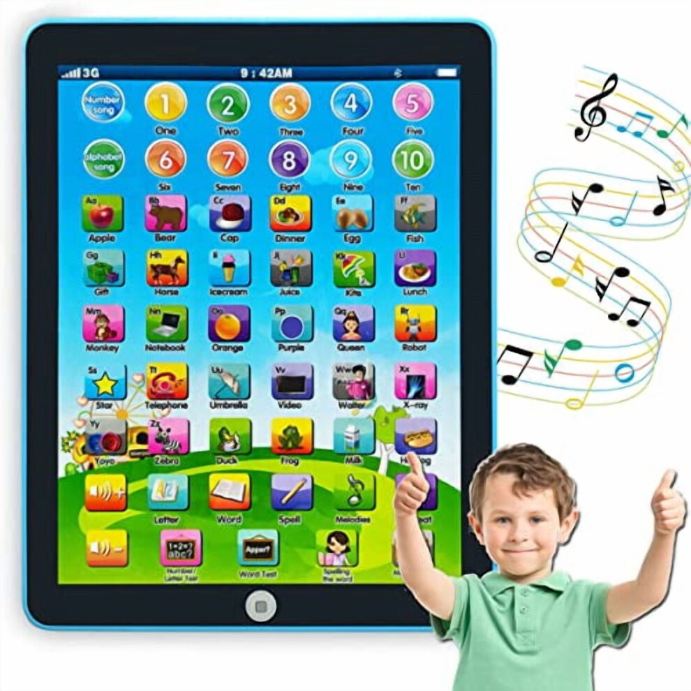 Kids Learning Tablet With Words, Numbers, Alphabets & Music – Interactive Educational Toy For Ages 3-8 (Blue) Blue