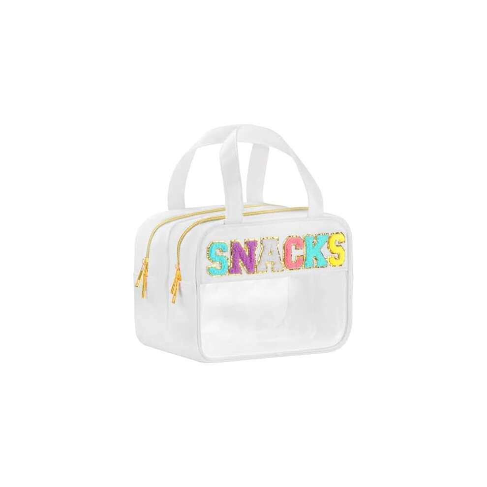 Chenille Letter Clear Makeup Bag, Waterproof Nylon Cosmetic Pouch with Handles & Zipper, Compatible with Travel Toiletry Storage