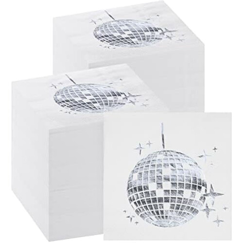 Șervețele de cocktail Disco argintii, pachet de 160
