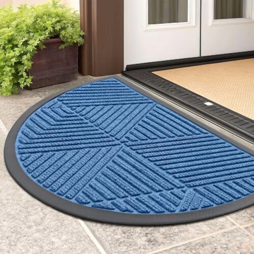 Half Circle Outdoor Doormat, Woven Polyester & Rubber, 1