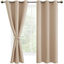 Blackout Curtains for Bedroom with Tiebacks - Room Darkening Privacy Grommet Top Window Curtains for Living Room, 42 x 72 inch Long, Beige, Set of 2