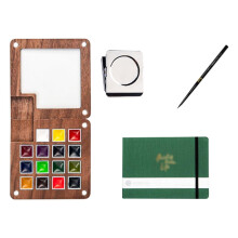 Walnut Wood Watercolor Paint Palette with Clip - Portable Travel Set for Artists & Students, Compact for Outdoor Painting & Creative Projects