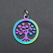 5 ciondoli Albero della Vita in acciaio inossidabile (17,5x15x1mm) + 5 anelli di congiunzione da 0,8mm – Arcobaleno per la creazione di gioielli