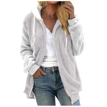 Damen-Wintermantel aus flauschigem Fleece in Übergröße, Kapuzenpullover mit Reißverschluss, leichtes Kunstpelz-Oberteil – Grau, 5XL