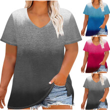 T-shirts pour femmes, hauts à manches courtes pour femmes, t-shirts d'été à manches courtes et col en V, grandes tailles, couleurs dégradées
