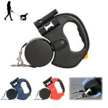 Dual Retractable Dog Leash with LED Light & Waste Bag Holder, Tangle Free