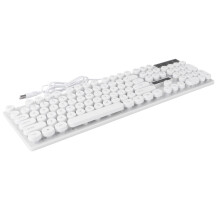 Conjunto de teclado e mouse USB com fio e teclas redondas iluminadas.