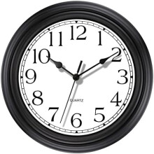 Silent Non-Ticking Round Classic Clock Retro Quartz Decorative Battery Operated Wall Clock for Living Room Kitchen Home Office (12 Inch, Black)
