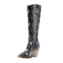 Botas de invierno para mujer con estampado de piel de serpiente, tacón alto puntiagudo y plataforma. Talla US: 9 (42).