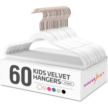 Lot de 60 cintres en velours pour enfants, 35,5 cm (14 pouces), antidérapants en feutre, pour vêtements d'enfants – Blanc, compatibles avec les