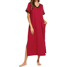 Dlouhá bavlněná noční košilka pro ženy, ultra měkká, s krátkým rukávem, svrchní pyžamo s kapsou, 2025