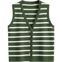 Gilet sans manches à rayures pour femme, hauts habillés, débardeurs courts, collection été 2024, cardigans boutonnés.
