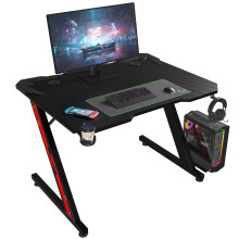 32 Inches Z-Shaped Gaming Desk Carbon Fiber Surface Desk with Cup Holder & Headphone Hook, Black