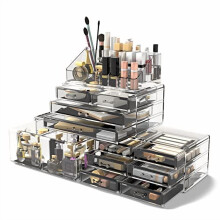 Boîte de rangement pour maquillage et cosmétiques avec 12 tiroirs (transparent)
