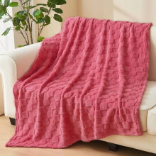 Super Soft Coral Pink 3D Checkered Throw Blanket, Silky Flannel Fleece, 50"x70", All-Season Use