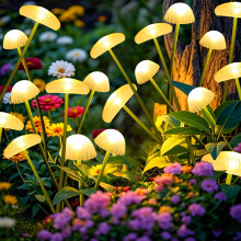 Lot de 2 lampes solaires champignon, double mode et effet oscillant, décoration extérieure étanche pour jardin/terrasse/allée, blanc chaud –