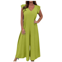 Salopetă Lulshou pentru femei, verde, cu mâneci ascuțite, guler rotund, cu curea și șireturi, culoare solidă, XXL – Compatibilă cu