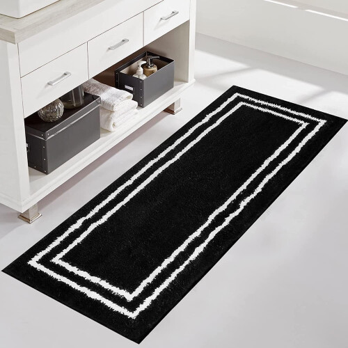 Tapete de banheiro em microfibra preta, 50,8 x 150 cm (20 x 59 polegadas)