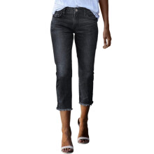 Gerade geschnittene Capri-Jeans für Damen, Stretch-Denim, Schwarz