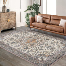 Tapete passadeira floral boho, 1,5 m x 2,1 m, antiderrapante e macio.