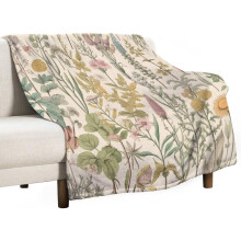 Vintage Sage Green Fleece Throw Blanket 40"x50", Floral Daisy & Leaves Design, Warm Plush Flannel, All-Season Use, Bed/Couch/Sofa/Gift – Compatible