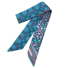 Lenço de seda feminino da moda com laço, ideal para bolsas, chapéus e faixas de cabelo. Possui alça para amarrar.