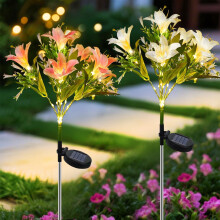 Confezione da 2 luci solari a forma di fiore, 28 LED, impermeabili, ideali per il giardino, il cortile, il vialetto, il prato e il campeggio.