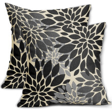 Black & Gray 18x18 Pillow Covers (2 pcs), Dahlia Floral & Geometric Outdoor Decorative Cushion Cases, Farmhouse Style – Compatible with Standard