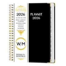 A5 Planner Notebook2026, angol nyelvű ütemterv-szervező elválasztó lapokkal, spirálkötésű naptár irodai otthonra, január-december