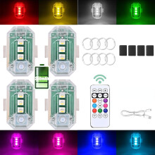4 kpl langattomia LED-vilkkuvaloja kaukosäätimellä, 350 mAh:n USB-ladattava, 8-värinen, vedenpitävä, törmäyksenestovaroitusvalo, joka on