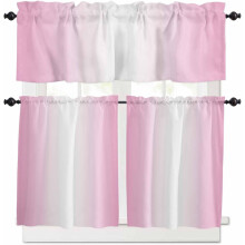 Conjunto de cortinas de cozinha rosa degradê com bandô, 60 cm