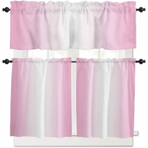 Conjunto de cortinas de cozinha rosa degradê com bandô, 60 cm