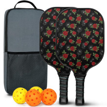 Floral Fiberglass Pickleball Paddles Set w/ 2 Balls & Bag – Compatible with Indoor/Outdoor Play
