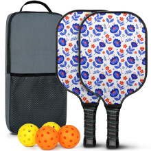 Floral Fiberglass Pickleball Paddles Set w/ 2 Balls & Bag – Compatible with Indoor/Outdoor Play