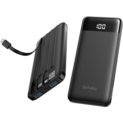 Φορητός φορτιστής τηλεφώνου 10000mAh με ενσωματωμένα καλώδια